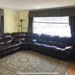 Luxury brown leather sectional recliner sofa - excellent condition