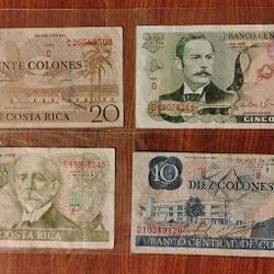 Costa Rica 4 Vintage Bills Currency Banknotes 