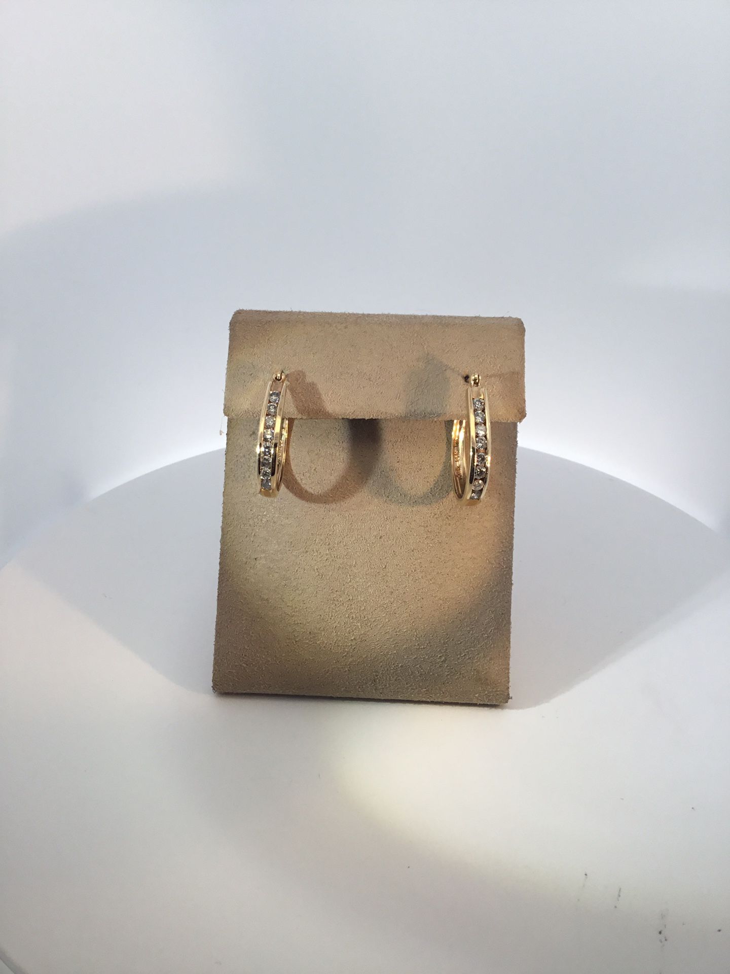 14Karat Yellow Gold Lady’s Hoop Earrings With 16 Round Diamonds