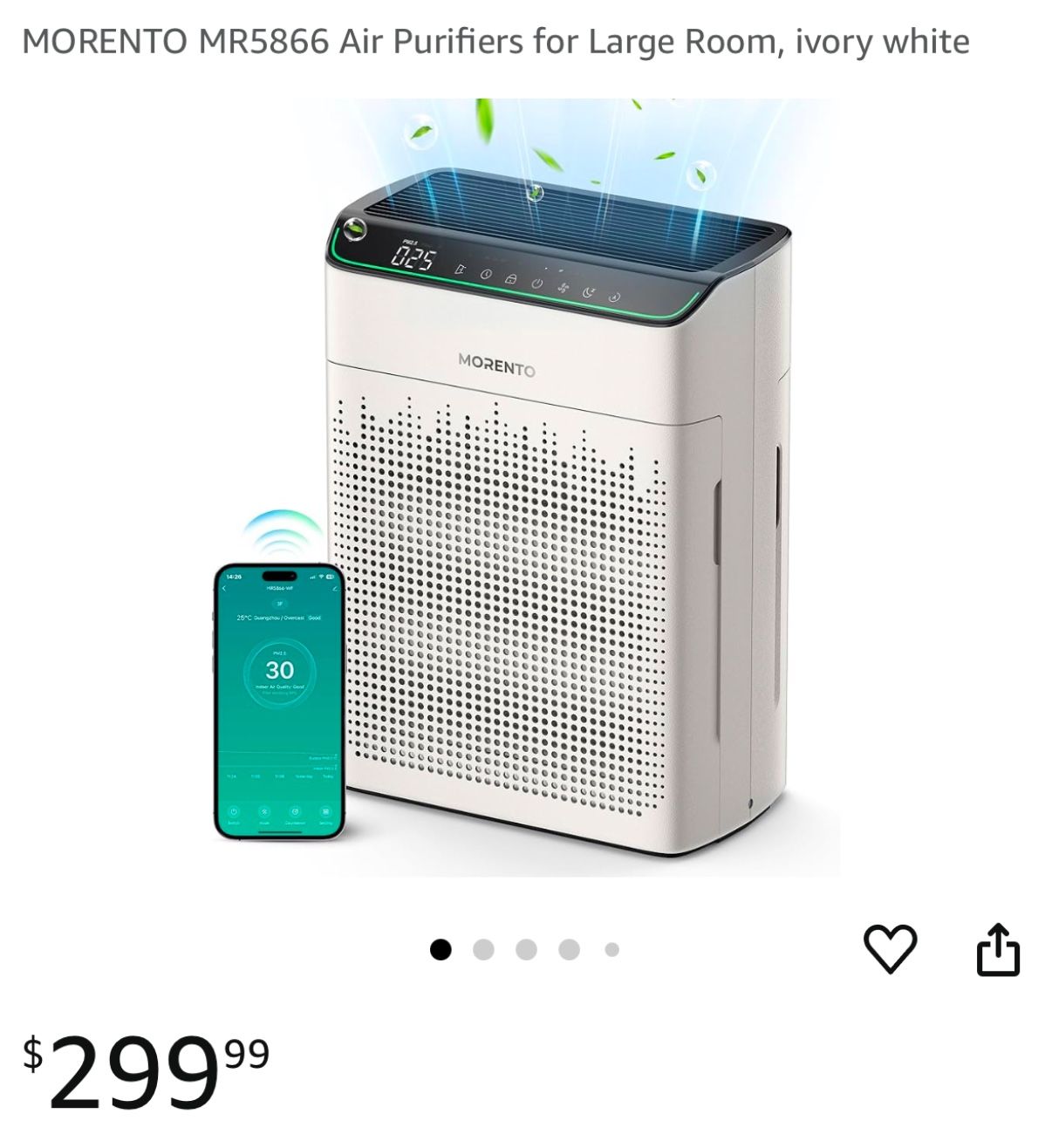 MORENTO MR5866 Air Purifier for Large Room, ivory white