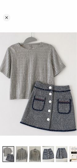 Zara Silver Sequin Top & Tweed Mini Skirt Two Pieces Set