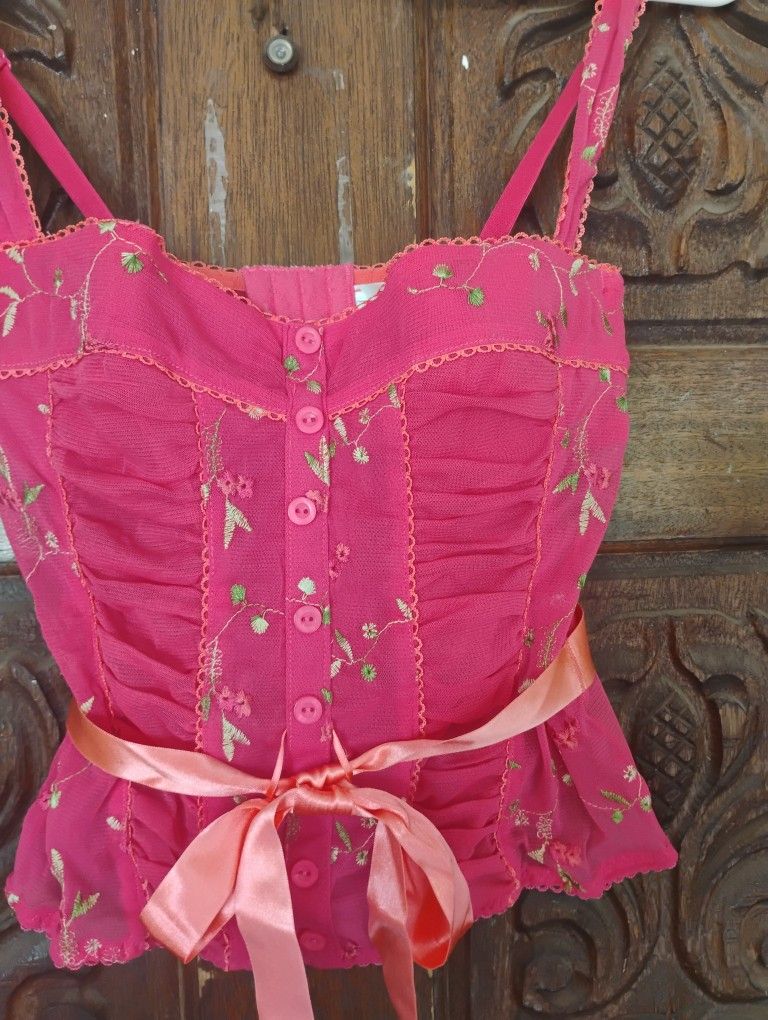 Pink Lace Embroidered Corset Women's 34B