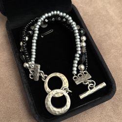  Multi-Strand Artisan Beaded Bracelet – 8” – Hammered Toggle Clasp – Gift Ready ✨