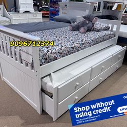 Twin Twin White Trundle Bed With Ortho Mattress Included