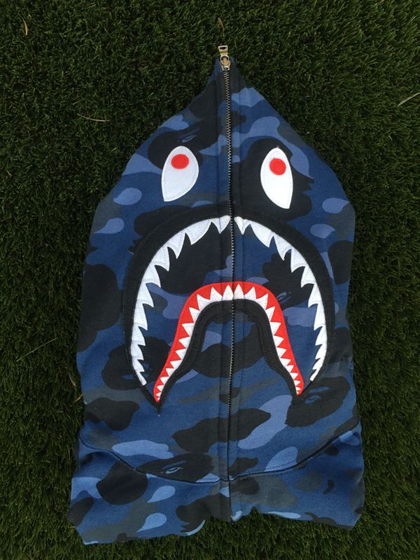bape color camo shark full zip hoodie blue