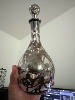 Antique Glass Decanter with Silver Overlay .999
