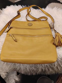 Anne Klein Yellow Pebbled Leather Crossbody Bag