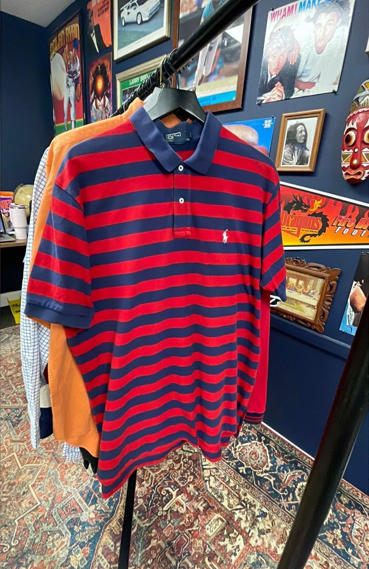 (XL)24x30 Navy & Red Striped Ralph Lauren Polo Shirt