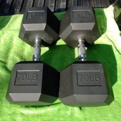 PAIR  OF  NEW  70 LB. RUBBER  HEX  DUMBBELLS   •   Also Have  Rubber  60s  90s  95s 