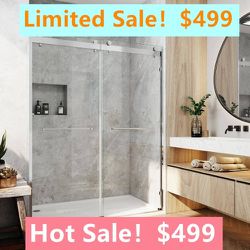 60 in. W x 76 in. H Double Sliding Semi-Frameless Shower Door in Chrome with Smooth Sliding and 3/8 in. Glass ON SALE