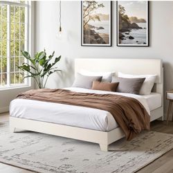 White Queen Size Faux Leather Bed Frame