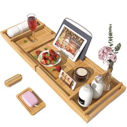 Bath Caddy Tray for Bathtub - Bamboo Adjustable