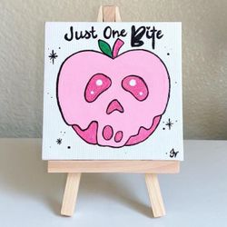 4x4” Pink Snow White Poison Apple Mini Painting 