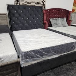 Brand New Black Color Queen Size Bed Frame Special With Rhinestone