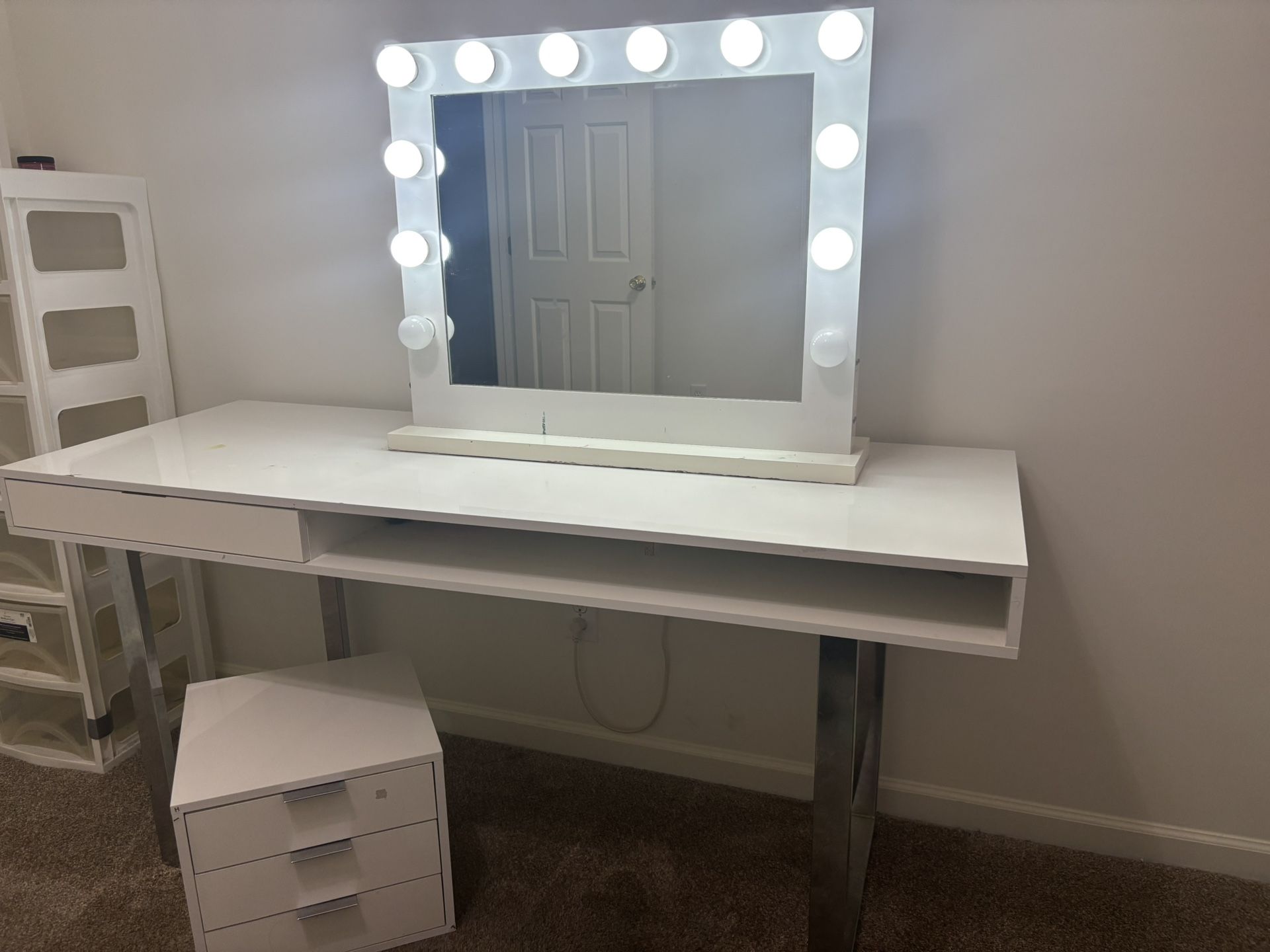 Vanity Mirror, Desk, And Drawer