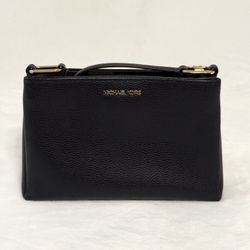 Michael Kors Trisha Medium Triple Compartment Crossbody Black Leather