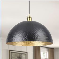 New 15.74" Black Farmhouse Pendant Light Hammered Metal Shade Vintage Dome Light Adjustable Height 