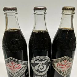 Lot of 3 - 10 OZ COCA COLA COMMEMORATIVE BOTTLES 75TH ANNIVERSARY