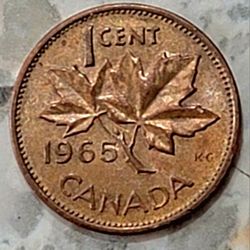 Vintage 1965 Canada 1 Cent Penny, Bronze 