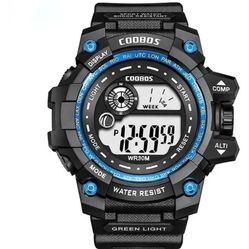 Men's blue Sport Watches Digital Led Silicone Strap 30M Waterproof Wrist Watch 
