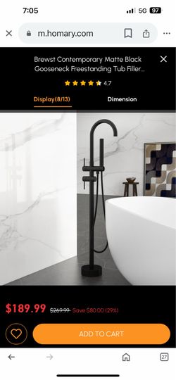 Brewst Contemporary Matte Black And Chrome Gooseneck Freestanding Tub Filler Faucet Sh64
