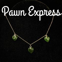 14K 3-Heart Jade Dangle Necklace 