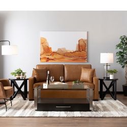 Cognac Leather 73'' Queen Pop-Up Sleeper Sofa- Couch 