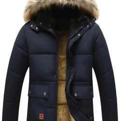 Men's Hooded Long Sleeve Zip Up Padded Jacket With Fleece.