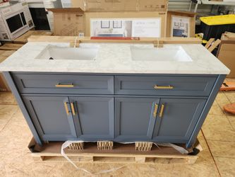 NEW allen + roth
Lancashire 60-in Chambray Blue Undermount Double Sink Bathroom Vanity w/Marble Top