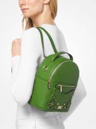 Michael Kors Small Kelly Green Leather Floral Applique Backpack Crossbody Purse.