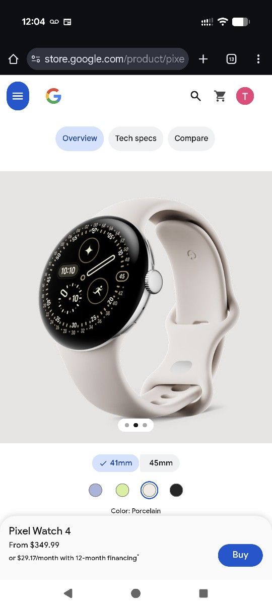 Google Pixel Watch 4 41mm Polished Silver Aluminum Case Porcelain Band