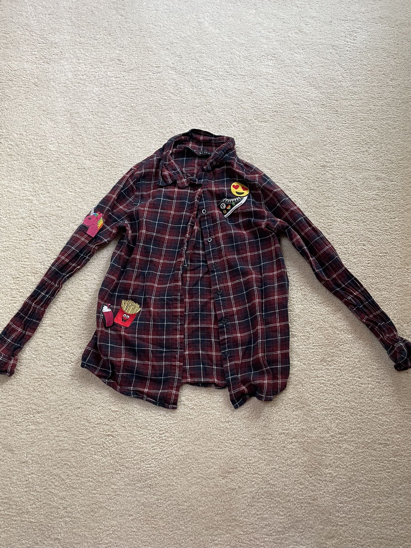 polly & esther Womens Plaid Fleece Button Up Shirt Size Small
