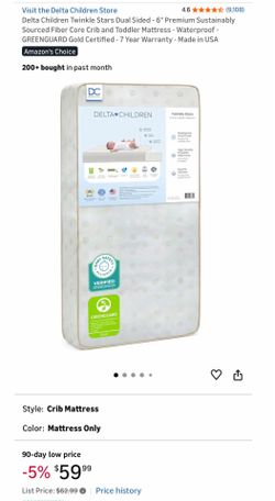 Delta Children Twinkle Stars Crib Toddler Mattress Dual Sided Waterproof, used like new