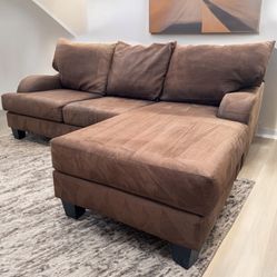 Soft Brown Velvet Sectional Sofa Couch with Reversible Chaise