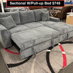 STORE CLOSING !!! New Sectional With Pull Up Bed And Storage 