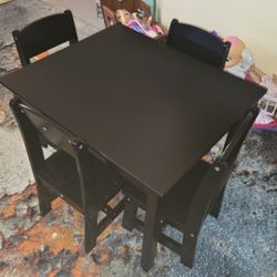 Kids Dark Wood Table With Chairs