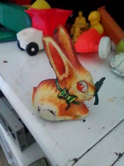 Vintage Tin Lithograph Easter Bunny Toy