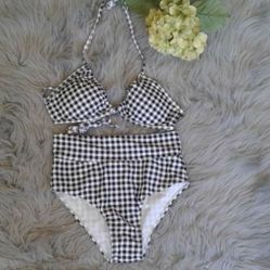 Gingham 2 pc high waist bikini swimsuit bathing Size M