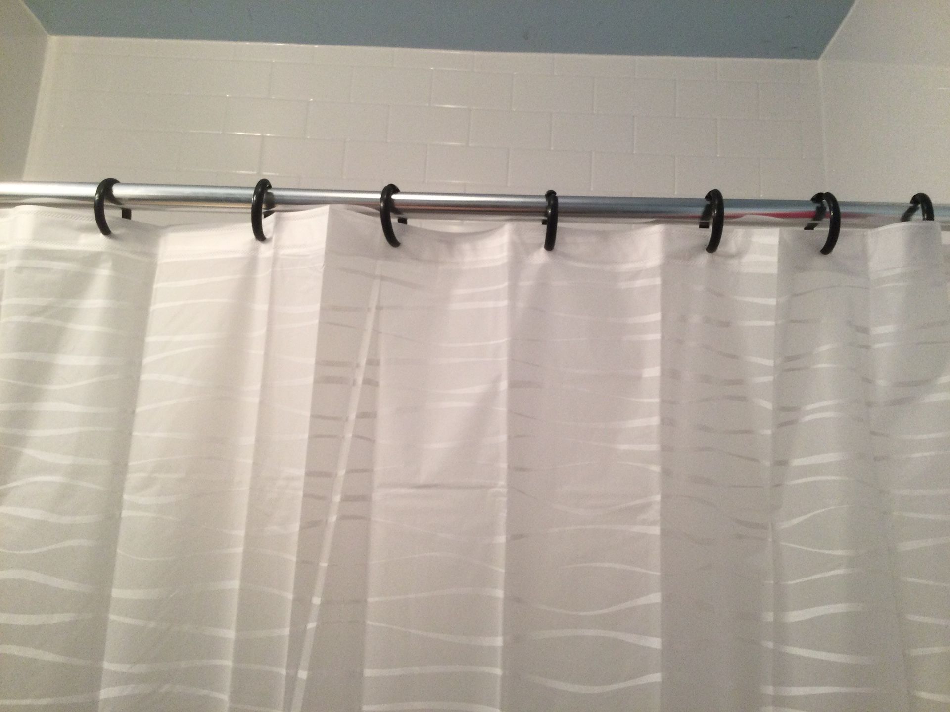 72 X 72 White Shower Curtain And Clips Along With Pole