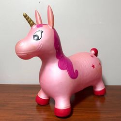 Kids Play Time Inflatable Bouncy Ride On Pink Unicorn