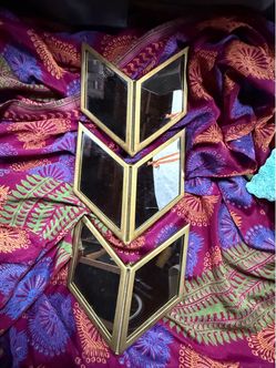 Set of 3 Gold Geometric Chevron Wall Mirrors – Decorative Wall Art $5