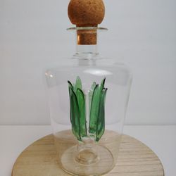 Final Touch Agave Tequila Glass Decanter Clear with Green Glass Agave Plant  