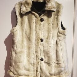 Handmade Reversible Faux Fur Vest, Cream/Brown, Size Medium