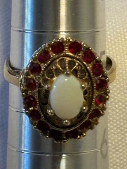 14 K Vintage Opal and Garnet Cocktail Ring