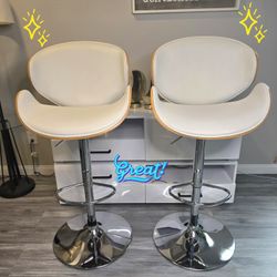 🪑 Set of 2 Modern Bar Stools – White & Wood Finish