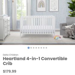 New in Box Delta Children Heartland 4 in 1 Convertible Crib