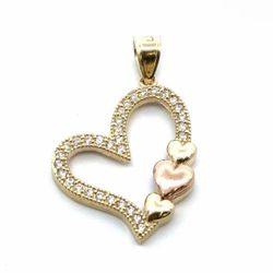 Woman’s Ladies 10k Tricolor Rose White Yellow Gold CZ Cubic Zirconia Heart Charm Pendant For Necklace GP3118116