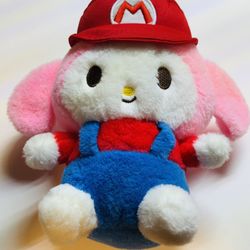 Mario My Melody Plushie 8” Pink With Red Hat