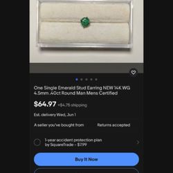 Emerald And 14k White Gold Earring
