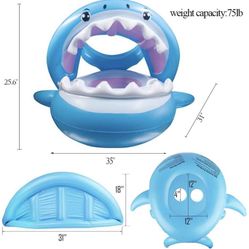 Baby Pool Floats Swimming Float Inflatable Shark Babies Floatie Swim Ring with Canopy for Infant Kids Aged Under 36 Months